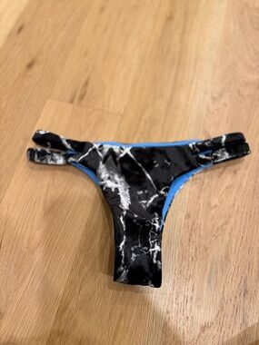 Jolyn Clothing Black Marble & Blue Reversible Bikini Bottoms